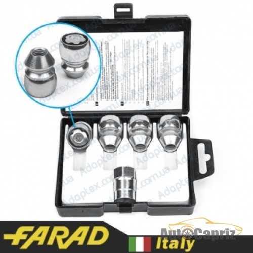 Гайки колесные Гайки секретки Farad FlowerLock М12x1.25x34 Конус Вращающееся кольцо (Great Wall, Subaru, Suzuki, Niva, Nissan, Infiniti, Matiz) ключ 19/21