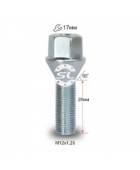 Болты колесные Колісний болт Getmann М12x1.25x28мм Конус Цинк Ключ 17 (ВАЗ, ГАЗ, Fiat, Citroen, Lancia) під литі диски