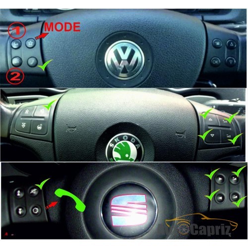 Пульты ДУ и адаптеры рулевого управления Интерфейс подключения руля и камеры VW/SEAT/SKODA CAN 8Key Timer