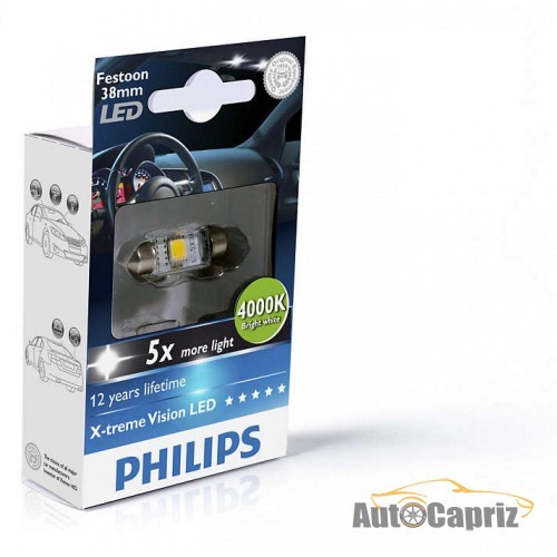 LED-габариты Лампа светодиодная Philips Festoon Vision LED T10.5x38, 4000K, 1шт/блистер 128584000KX1