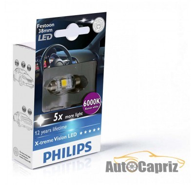 LED-габариты Лампа светодиодная Philips Festoon BlueVision LED T10.5x38, 6000K, 1шт/блистер 128596000KX1