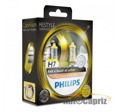 Галогенные лампы Лампа галогенная Philips H7 ColorVision Yellow, 3350K, 2шт/блистер 12972CVPYS2